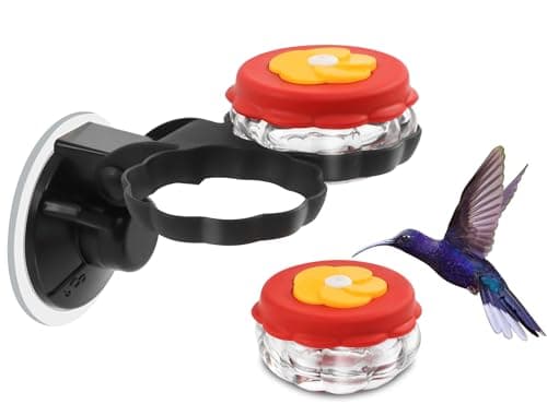 Fchstaer 2 Pack Handheld Hummingbird Feeders, Mini Glass Hummingbird Hand Feeders for Hand Feeding & Window Viewing, Suction Cup Window Mount, Easy Clean Wide Mouth Design, Double Flower Feeding Ports