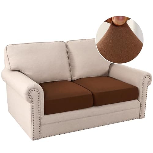 H.VERSAILTEX Fleece Couch Cushion Covers Stretch Loveseat Covers for 2 Cushion Couch Loveseat Covers Comfortable and Durable Fabric (2 Piece Loveseat Cushion Cover, Caramel)