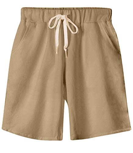 HOW'ON Women's Soft Knit Elastic Waist Jersey Casual Bermuda Shorts with Drawstring Khaki XL