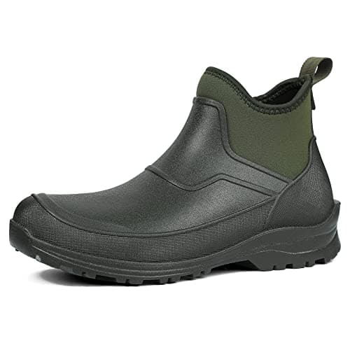DKSUKO Men's Waterproof Neoprene Ankle Boots,Durable Insulated Rubber Slip On Water Deck Boots,Outdoor Rain Footwear,Anti-Slip Mud Shoes