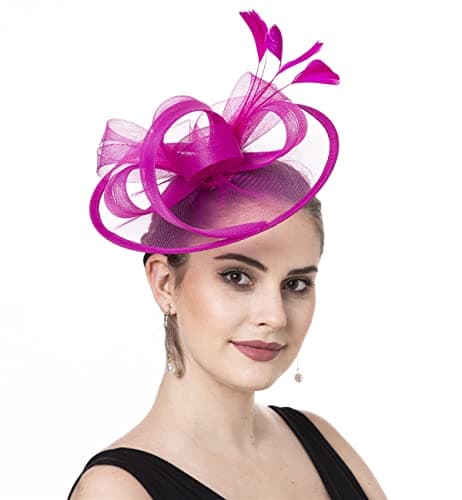 SAFERIN Vintage Fascinator Hat Women's Bridal Headpiece with Headband & Hair Clip for Tea Party (US, Alpha, Medium, SZ1-Fuchsia)