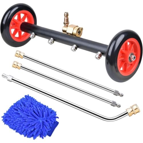 EVEAGE 2-in-1 Undercarriage Pressure Washer Attachment, 16" Pressure Washer Undercarriage Cleaner, Under Car Wash with Extension Wands Wash Mitt, Pressure Washer Accessories 4000 PSI, Red