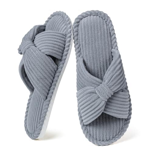 Aquavel Thora Women's Gray Cross Band Open Toe House Slippers