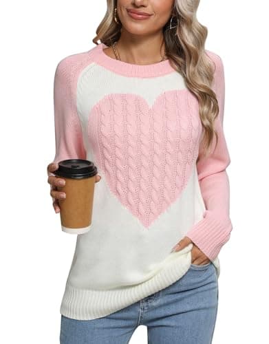 Alsol Lamesa Women's Cute Big Heart Sweater Long Sleeve Crewneck Pullover Knit Sweaters