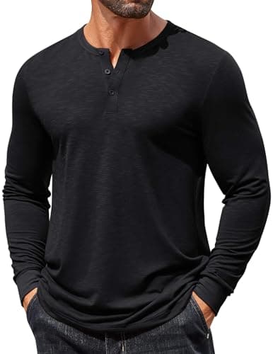 COOFANDY Men's Henley Shirts 3 Button Casual Long Sleeve T Shirt Black