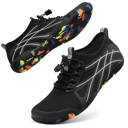 Water Shoes for Men Women River Shoes Adult Swim Beach Lake Pool Aqua Socks Barefoot Quick Dry for Hiking Surfing Kayaking Cruise Ship Essentials Size Women 13 / Men 11.5 5a-Black