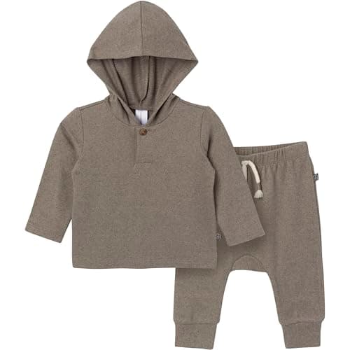 Modern Moments™ by Gerber Baby Boys' Hooded Hacci Top and Pant Set, Green Heather, 24 Months