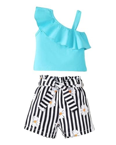 Kucnuzki Toddler Girl Summer Outfits Blue Crop Top Sleeveless Tank Top Cute Shorts Set 12 18 Month Baby Clothes