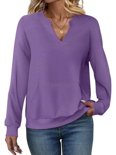 EADINVE Womens V Neck Sweatshirts with Pockets Long Sleeve Casual Fall Tops