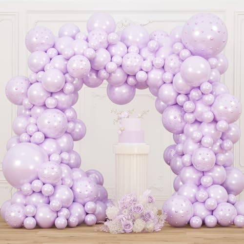 Double Pearl Purple Stuffed Balloons Different Sizes 116Pcs 5/10/12/18 Inch Purple Balloon Arch Kit with Pearl Stickers for Wedding Princess Birthday Baby Shower Mermaid Ocean Sea Frozen Winter Party