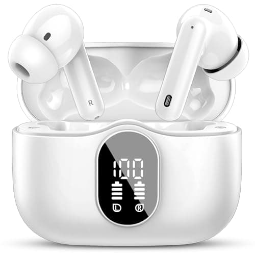 Wireless Earbuds, Bluetooth 5.4 Headphones Bass Stereo/Clear Calls, White