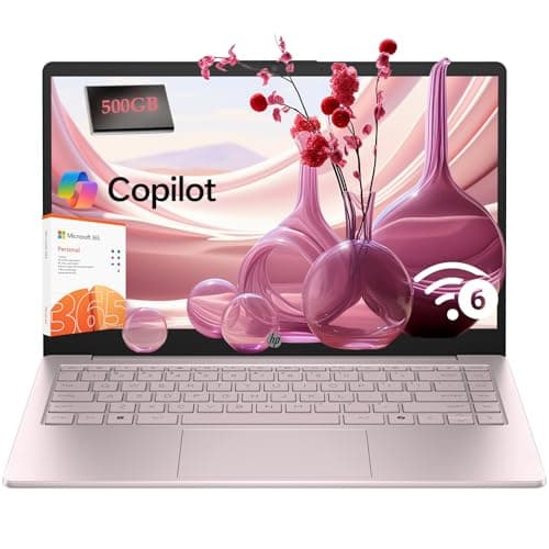 HP Essential 14" Laptop Computer, Microsoft Office 365, Intel N150 Quad-Core, 4GB RAM, 128GB Storage, 500GB External HDD, WiFi 6, Long Battery Life, Fast Charging, Windows 11 Home S, Tranquil Pink