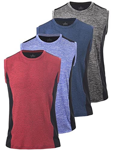Vislivin Men's 4 Pack Tank Tops Sleeveless Workout Quick Dry Shirts Gym Muscle Shirts Athletic Bodybuilding Tee Dark Grey/DB/Blue/Red M