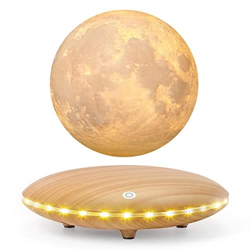 RUIXINDA Levitating Moon Lamp, 3D Printing Moon Light Lamp with Touch Control and Wooden Base,Magnetic Floating Rotating LED Light Night for Home、Office Decor, Creative Gifts