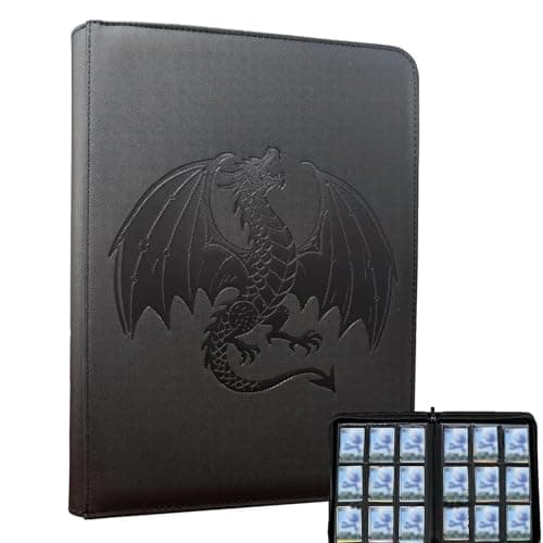Fweel Deluxe Trading Card Binder – Premium Card Album, Collectible Card Holder, Trading Card Case & Sleeve Organizer (Black Dragon Seal, 4 Pocket)