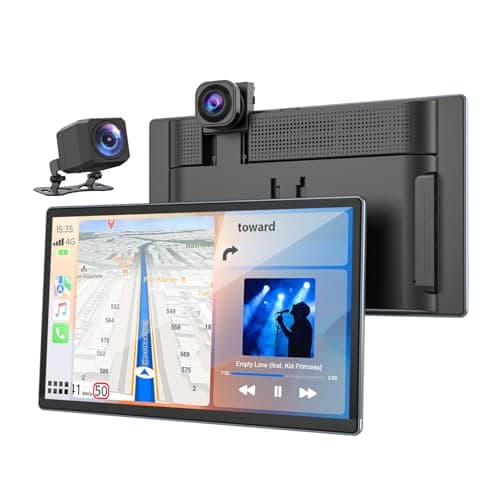 Volam 9" Wireless Carplay Screen for Car with 2.5K + 1080P Dash cam and Backup Camera Support Apple Carplay and Android Auto Car Play with Voice Assistant Bluetooth GPS Navigation AUX