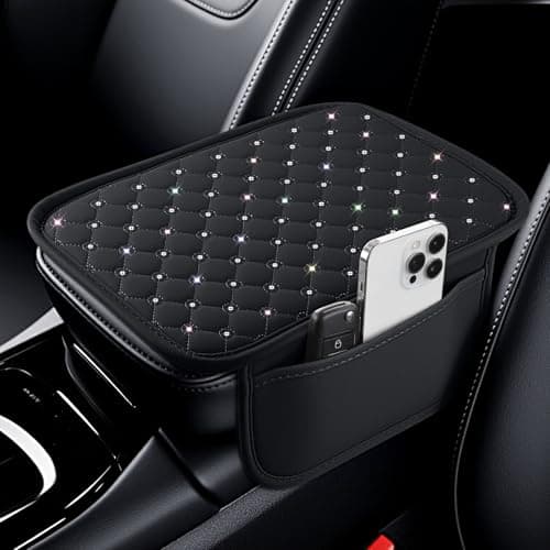 SINGARO Bling Center Console Arm Rest Cover for Car, Middle Console Armrest Storage Box Cover, Interior Bling Car Accessories for Women and Man Gifts Interior Sets (Black)