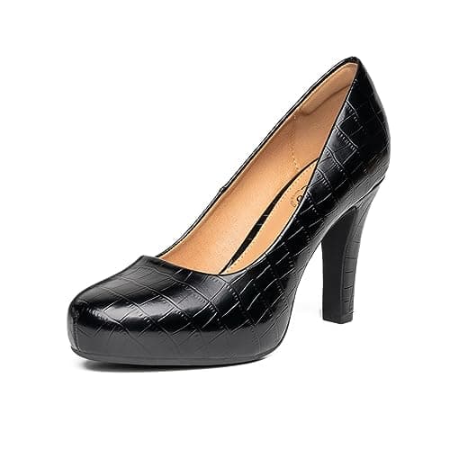 Trary Women's Heels - Black, White, Brown, Nude; Low Platform, 3.2IN High Heel Closed Round Toe Pumps for Dress, Office, Wedding
