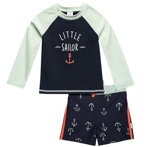 Gerber Baby Boys Baby Toddler Long Sleeved Rashguard Swim Bathing Suit Set Anchors 6-9 Months