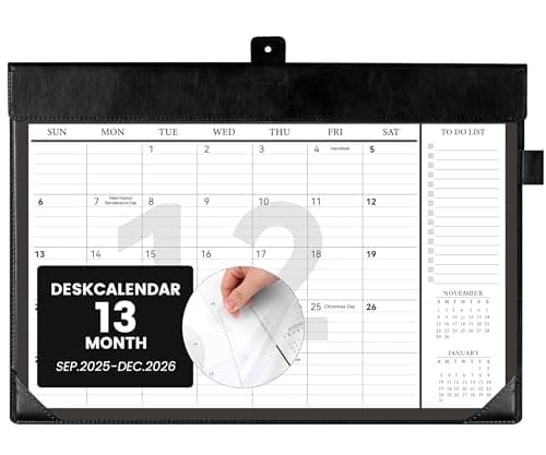 Flying Eagle 2026 Desk Calendar, 17 x 12 Inch Leather Calendar, Black