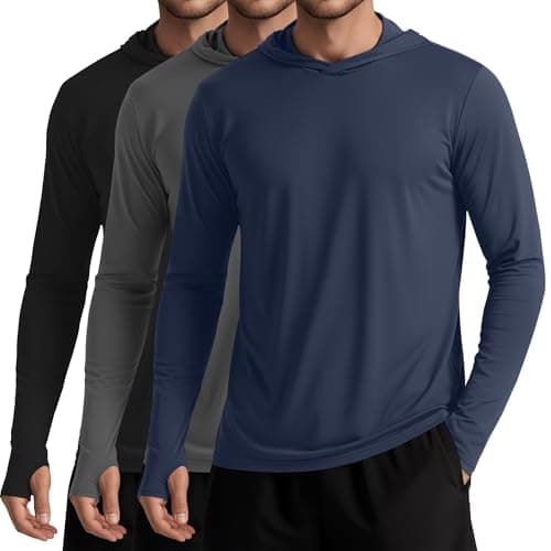 August Alley 3 Pack Men's UPF 50+ Hoodies Long Sleeve Sun Protection Shirts with Thumb Holes Quick Dry Lightweight Rash Guard(Black, Dark Gray, Dark Blue,Small)
