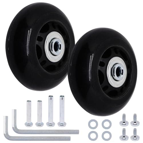 S SYDIEN 64mm x 24mm Luggage Suitcase Replacement Wheels, Black Inline Skate Wheels, Silent PU Caster Wheel Bearings Repair Kit for Trolley Carry-on Roller Travel Bag, 2 Pack