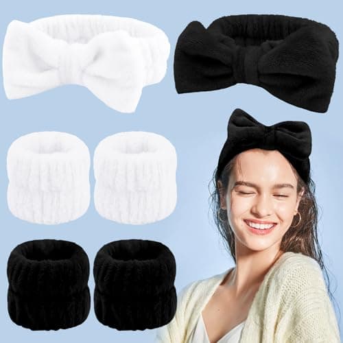 VELSCRUN Spa Headband, Makeup Face Wash Skincare Headbands, Bow Hair Band Party Favors for Washing Face, Stocking Stuffers For Women Teen Girls Christmas Gifts Hair Accessories Black White