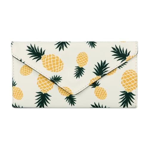 HAWEE Envelope Wallet with Card Holder Pineapple Fruit Print Clutch Water Repellent Washable Cloth Purse for Women