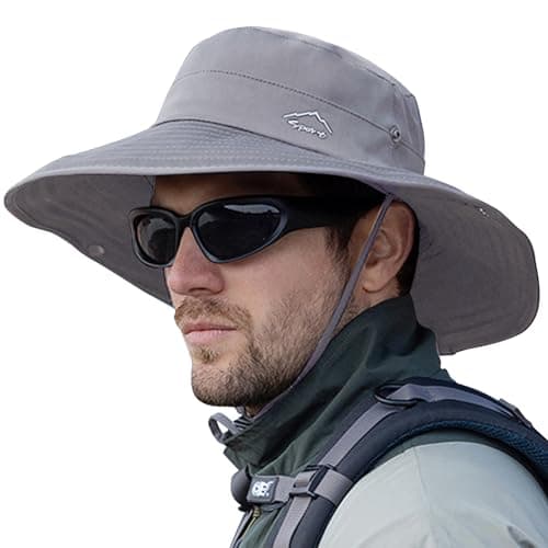 Cooling Sun Hat for Men Women,Wide Brim Bucket Hat Foldable Boonie Hat for Fishing Hiking Garden Safari Beach Light Grey
