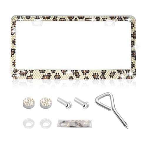 Leopard License Plate Frames for Women,2026 New Bling License Plate Hold with Rhinestone Decorative Frames,Stainless Steel Standard 12x6 Inch Licenses Plates Holder