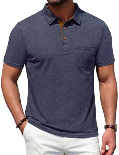 ASYJUMPD Men's Polo Shirts Short Sleeve Casual Classic Summer Cotton Shirts for Men Collared Golf Shirts with Pocket Navy Blue Medium