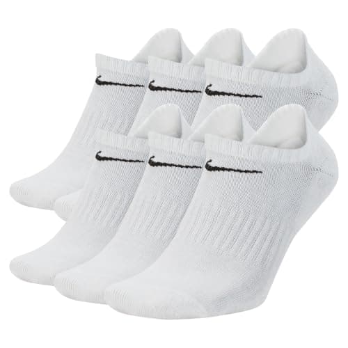 Nike Unisex Everyday Cushioned Training No-Show Socks (6 Pairs), White/Black, Medium