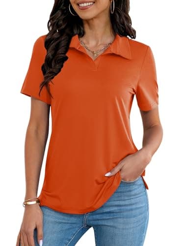 MK Shop Limited Polo Shirts for Women Golf V Neck Tops Orange