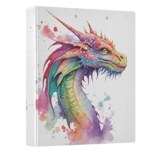 3 Ring Binder Watercolor Dragon 1.5" Round Ring Binders View Binder with 200 Sheet for Kids School Supplies Women Men Office, 1 Pack
