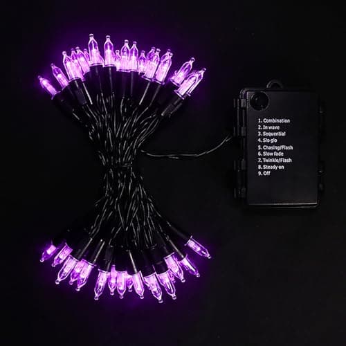 Battery Operated Halloween Mini String Lights 50 LED Purple, 2 Pack