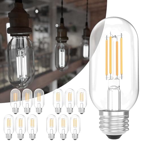 Sunco 12 Pack T45 Edison Bulbs, E26 LED Bulb 60 Watt Equivalent, Filament Vintage Light Bulbs, Clear Decorative Tubular Light Bulb, 7W, 5000K Daylight, Dimmable, 700 LM, Medium Base, Wet Rated UL