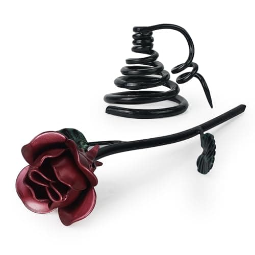 DreamsEden Iron Rose with Stand - Forever Metal Flower for Her Handmade Anniversary Wedding Gifts