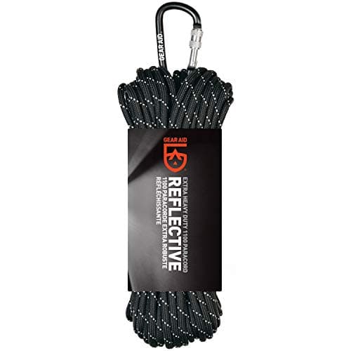 GEAR AID 1100 Paracord and Carabiner, 5.5 mm Heavy-Duty Cord for Camping and Survival Black Reflective, 100 ft
