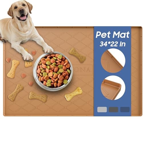 URMONA Pet Food Mat 34 x 22 in, Waterproof Silicone Dog Food Mat Litter Mat