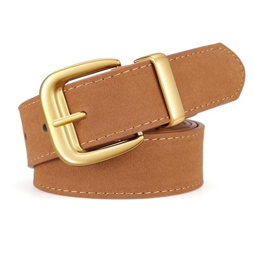 XZQTIVE Women Suede Belt for Jeans Dresses Fashion Retro Gold Buckle Ladies Waist Belts, Brown(Fit Waist Size 38"-44")