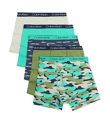 Calvin Klein Kids Boys' Modern Cotton Boxer Brief Underwear 5-Pack, Heather Grey/Camo/Navy/Green/Olive, Medium