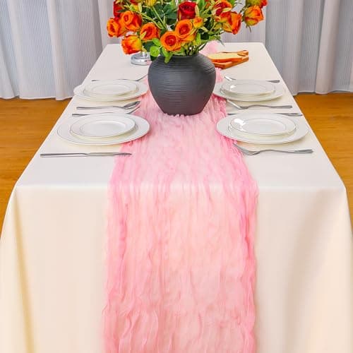 Pink Spring Summer Cheesecloth Table Runner 35 x120 inches Rustic Gauze Boho Cheese Cloth Table Runner for Wedding Bridal Shower Baby Decoration
