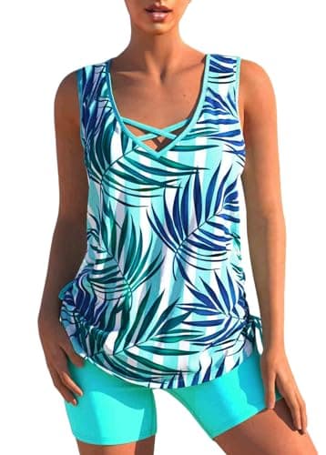 Modlily Two Piece Women's Tankini Swimsuits with Cross Straps Bathing Suits