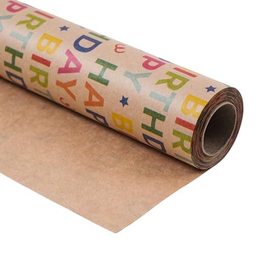 Ulmasinn Birthday Wrapping Paper Roll, Colorful Happy Birthday Gift Wrap on Kraft Paper, 17 In x 33 Ft Mini Roll for Kids, Boys, Girls and Teens, Birthday Party Wrapping Paper for Presents, Gifts and Party Favors