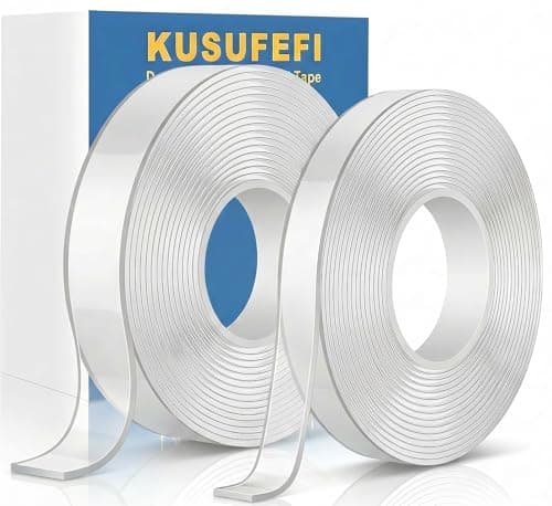 KUSUFEFI Double Sided Adhesive tape Heavy Duty, Double Stick Mounting (2 Rolls, Total 20FT), Clear Two Sided Wall tape Strips, Removable Poster tape for Home, Office, Car, Outdoor Use