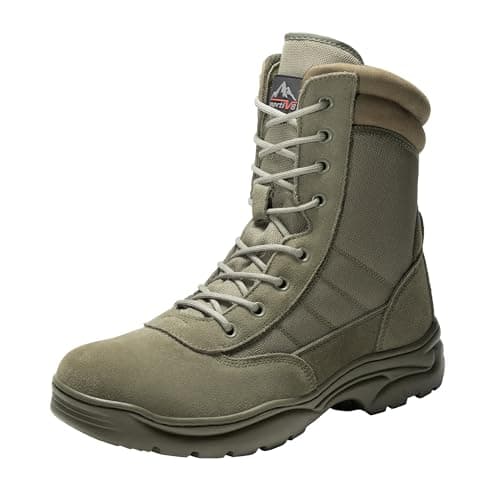 NORTIV 8 Men's Military Tactical Work Boots Side Zipper Leather Motorcycle Combat Boots Trooper,Size 6.5,Army Green,TROOPER