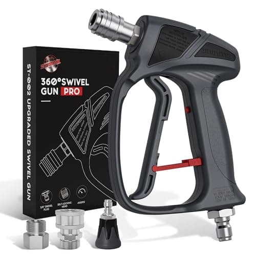 SITIMIMIL® Short Pressure Washer Gun Swivel Pro, Tangle-Free, Power Washer Gun with Self-Locking Spout Design, 3/8" QC Plug to M22-14/15mm (Brass, Stainless Steel, Grey Black)