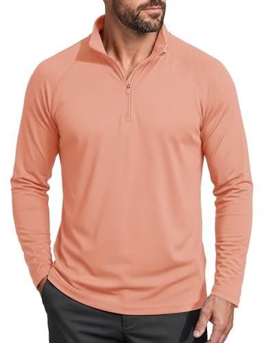 UV Shirts for Men Long Sleeve 1/4 Zip Running Shirts UPF 50+ Hiking Shirts Sun Shirts UV Protection Shirts Apricot