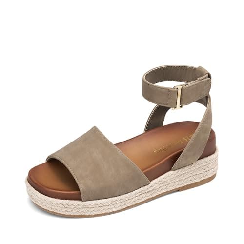 DREAM PAIRS Girls Platform Wedge Open Toe Espadrille Sandals with Buckle Ankle Strap for Little Kid/Big Kid,Size 11 Little Kid,Taupe,KKUMWS2501