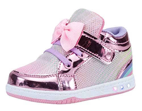 YILAN Toddler Glitter Shoes Girl's Flashing Sneakers with Cute Bowknot (9 Toddler, Multi Pink)